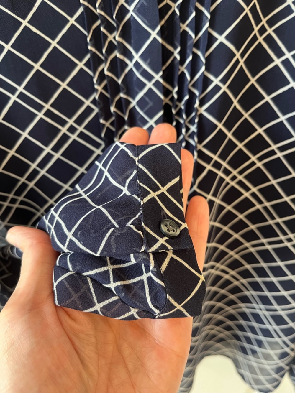 Banana Republic Sheer Navy Grid Print Blouse with Solid Navy Shell | Size Small - Picture 8 of 11
